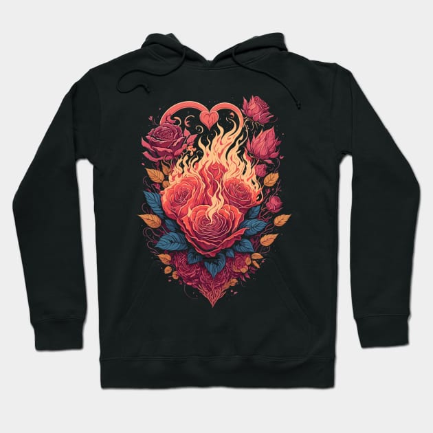 Burning Heart and Roses Hoodie by craftydesigns